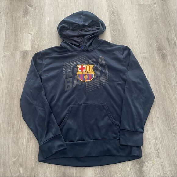 FCB Barcelona Hoodie Sweatshirt Mens M Blue Futbol Soccer Mes Que Un Club - Picture 1 of 5